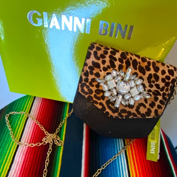 Gianni Bini Leopard Jewel Embellished Flap Clutch - Picture 2 of 6